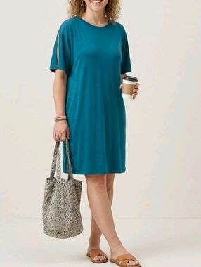 NWOT Eileen Fisher Teal Shift Dress Split Sleeve XL  Lagenlook